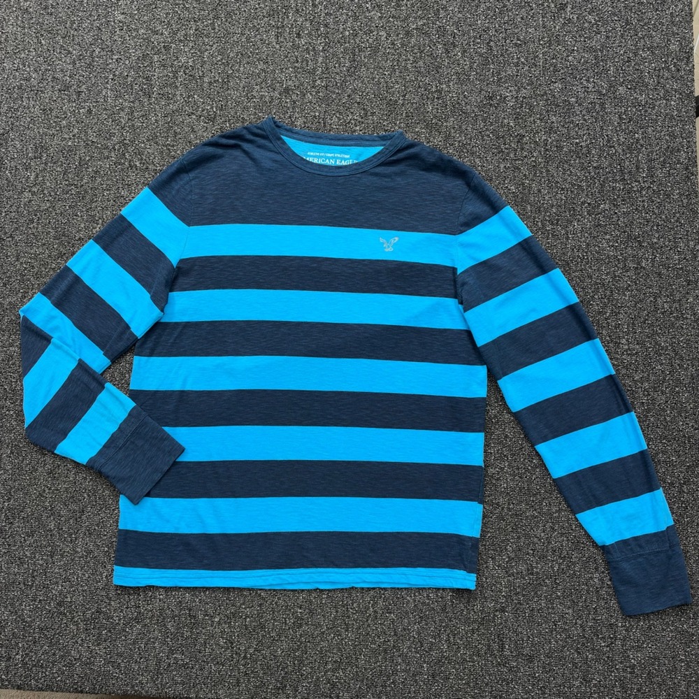 American Eagle Striped Long Sleeve T-Shirt Mens L Blue preppy skater 2012